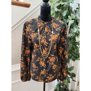 Sheln Women's Black Floral Polyester Long Sleeve Round Neck Pullover Blouse 2XL